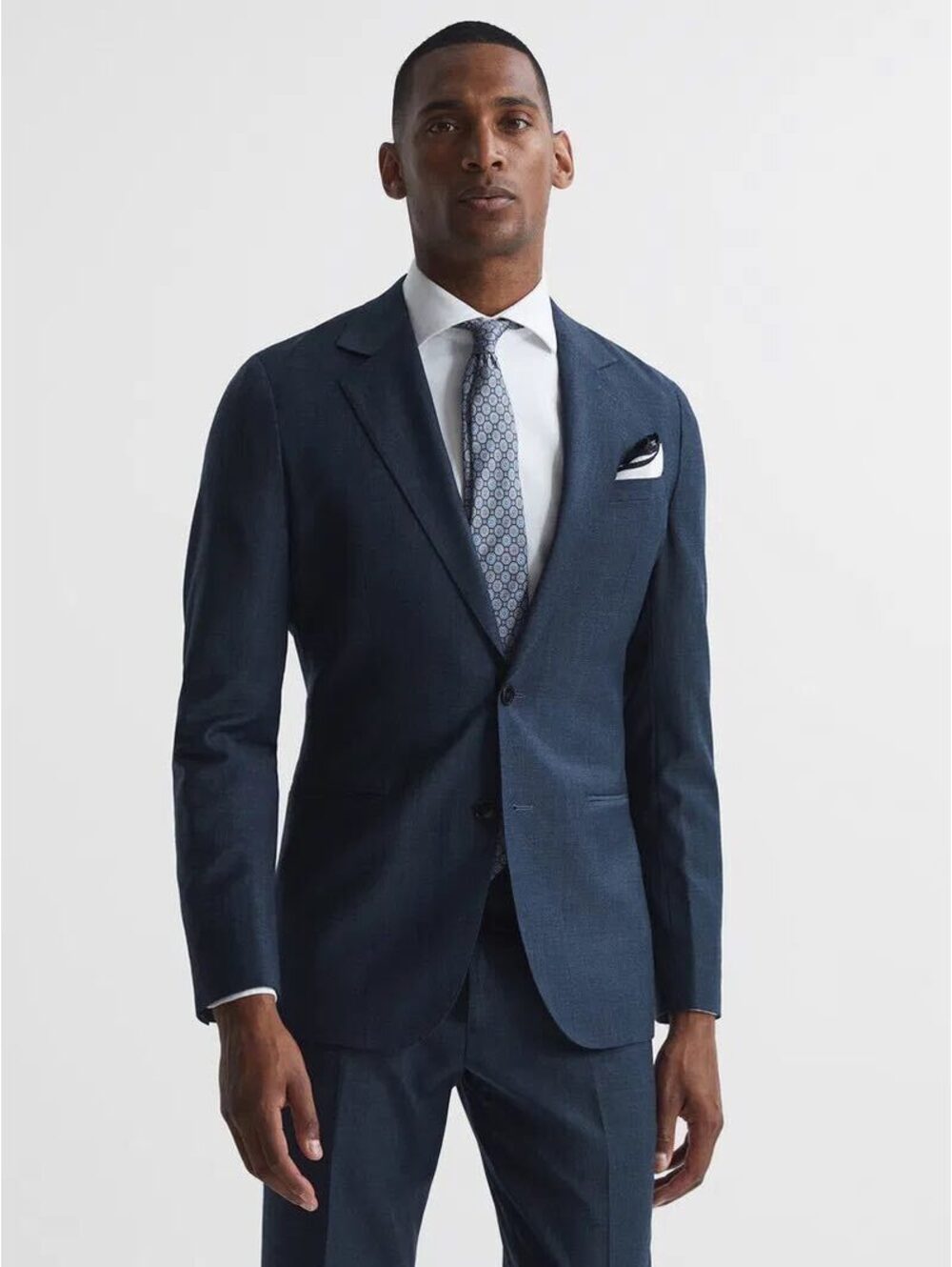 Reiss Ease Navy Sharkskin Wool Blend Stretch Blazer Suit Jacket Men’s 42 NWOT